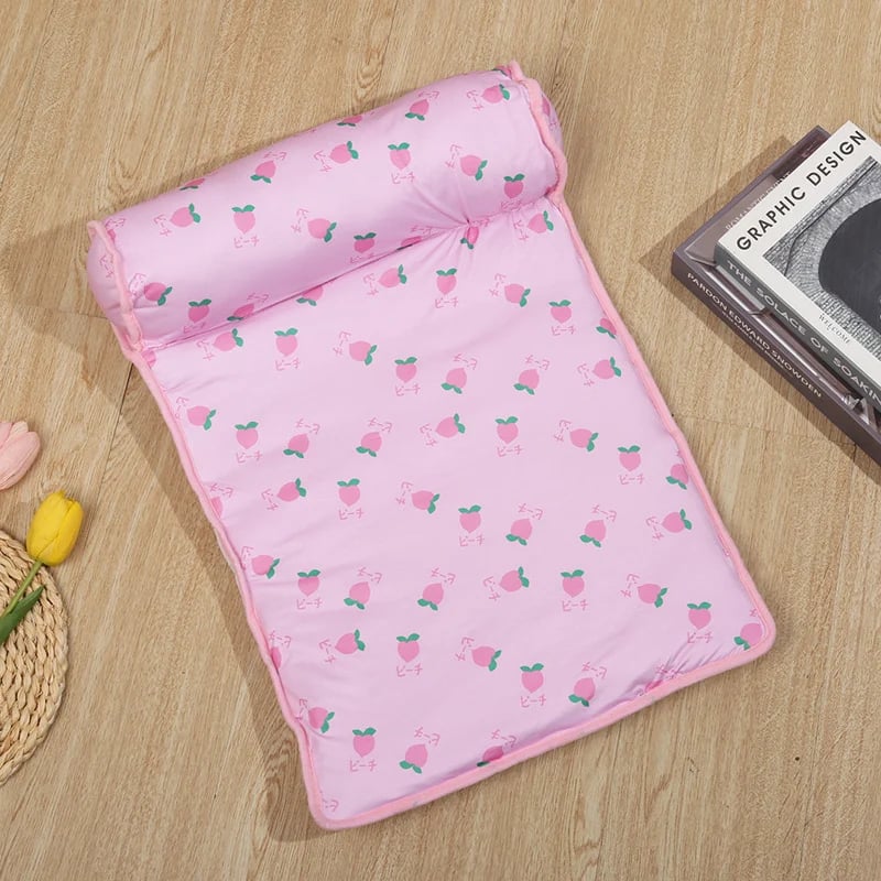 Ice Silk Cooling Mat – Breathable Pet Cushion with Soft Pillow for Dogs & Cats