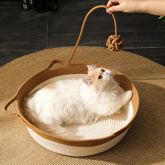 Cotton Rope Cat Bed - Handwoven Natural Fiber Pet Basket for Cozy Cat Nest