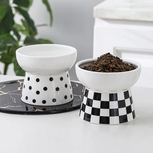 Ceramic Cat Bowl – Elevated Cat Feeder with Whisker Fatigue Relief & Spill Resistant Design