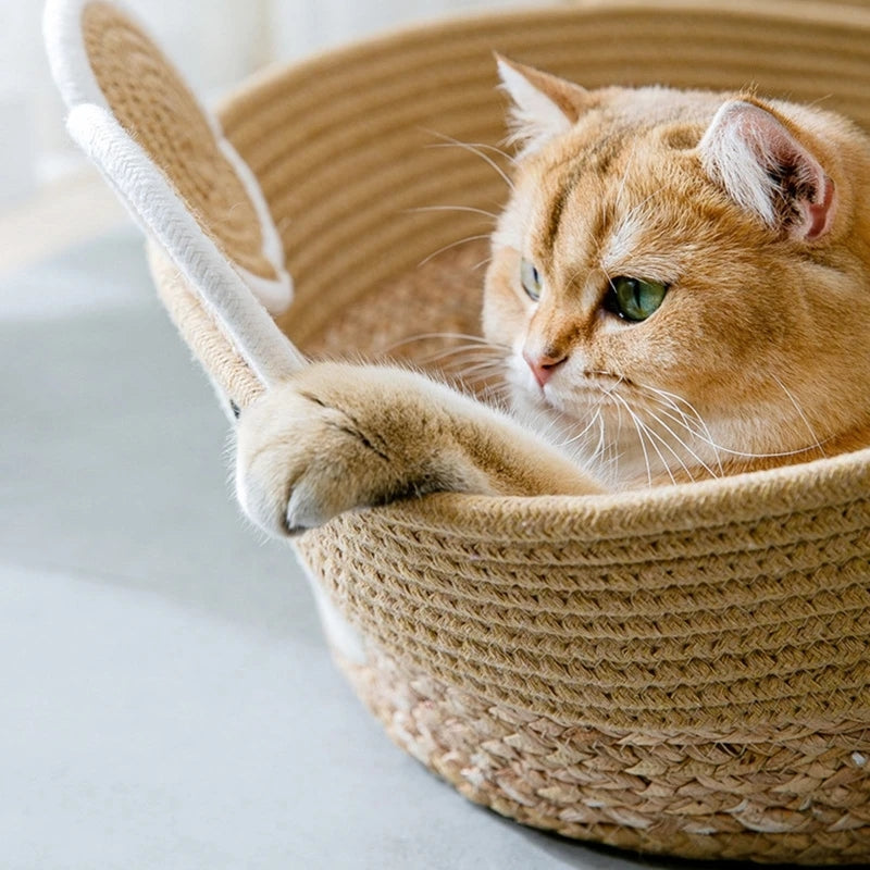 Cat Cooling Nest – Woven Basket Bed With Natural Airflow For Summer Comfort