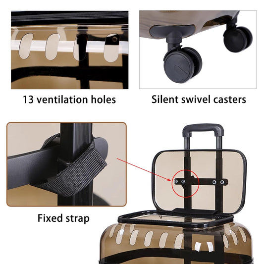 Pet Travel Trolley - Portable Pet Carrier With Transparent Cat Suitcase & Large Capacity