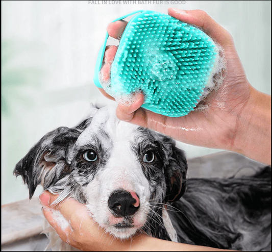 Pet Bath Brush - Silicone Grooming Brush with Soft Bristles & Non-Slip Handle
