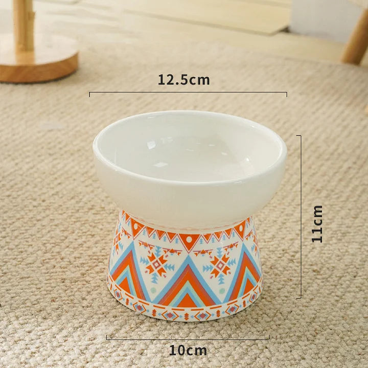 Ceramic Cat Bowl - Elevated Cat Dish With Whisker Fatigue Relief & Spill Resistant Design