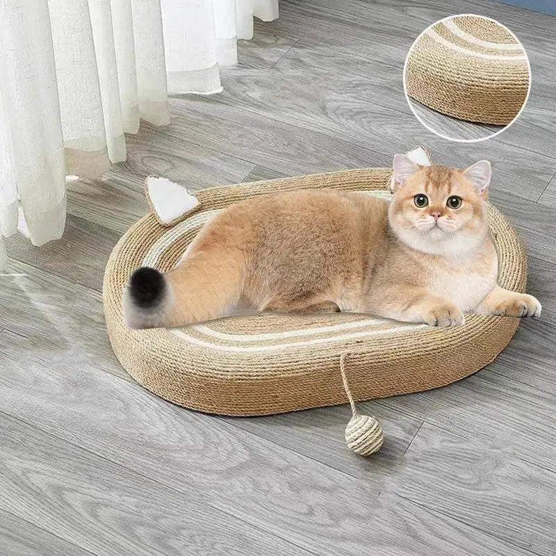 Cat Scratch Pad Oval Board - Durable Sisal Scratcher with Play Ball Toy