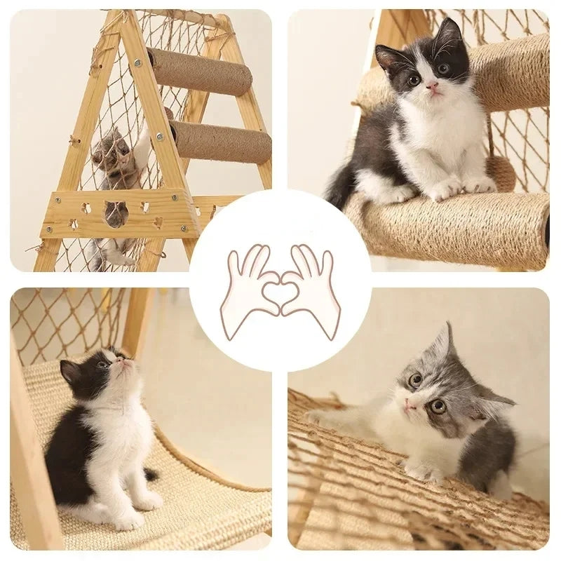 Cat Climbing Frame - Large Wooden Cat Nest With Durable Pet Climbing Net