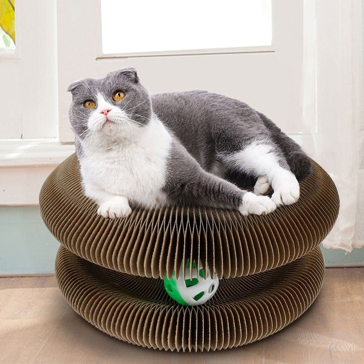 Cat Scratching Board - Durable Corrugated Cat Scratcher Pad With Catnip Toy