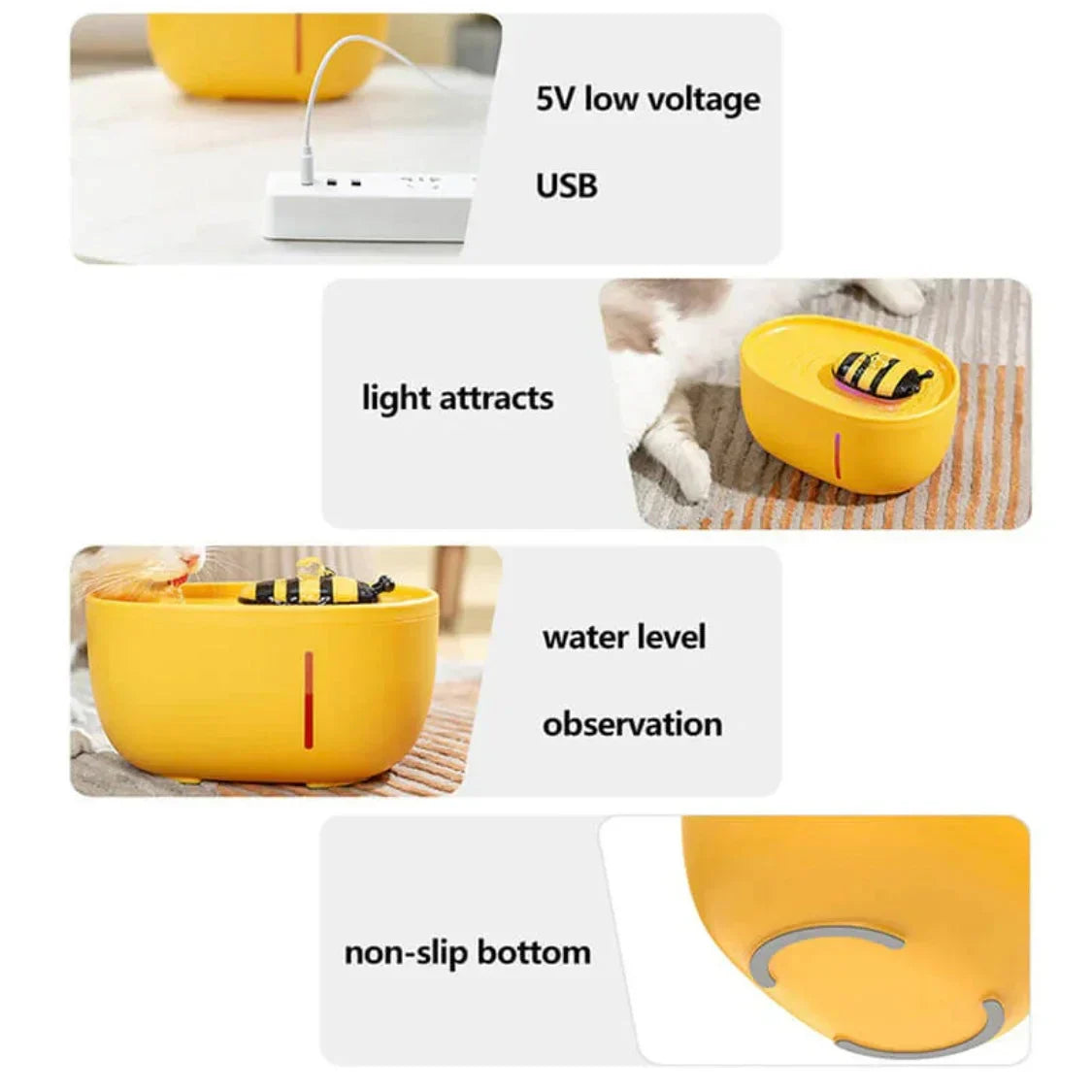 Automatic Cat Water Fountain – 2L Bee Shaped USB Powered Pet Water Dispenser