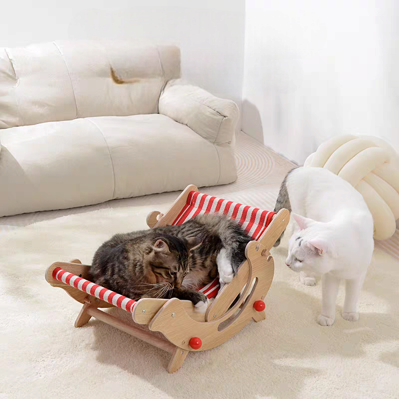 Cat Recliner Chair - Solid Wood Adjustable Cat Bed for Feline Relaxation