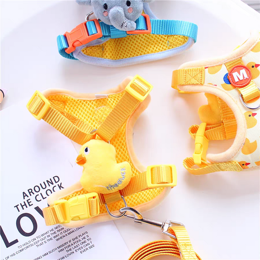 Cartoon Duck Dog Harness – Adjustable Breathable Mesh Vest With Leash Set
