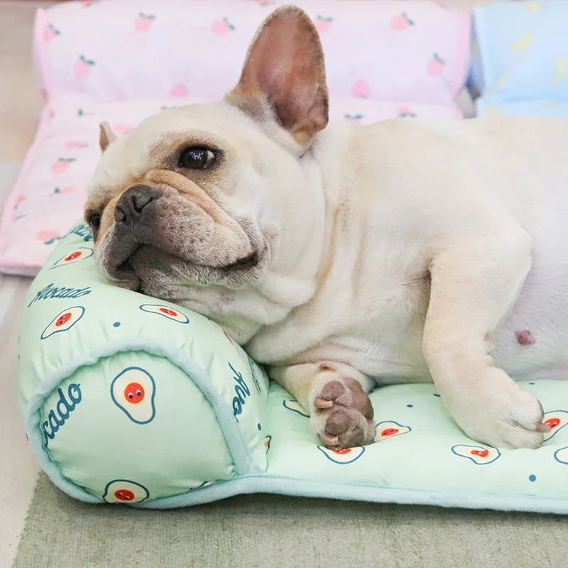 Ice Silk Cooling Mat – Breathable Pet Cushion with Soft Pillow for Dogs & Cats