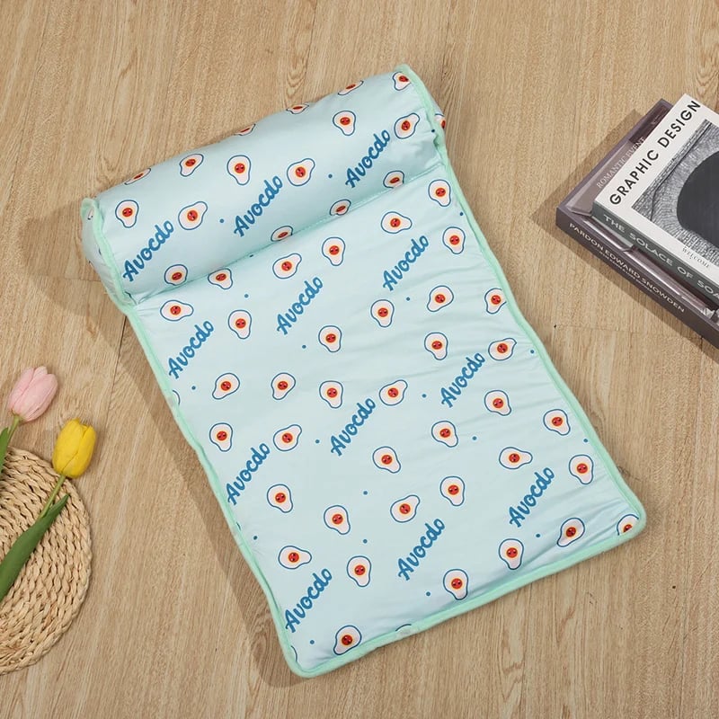 Ice Silk Cooling Mat – Breathable Pet Cushion with Soft Pillow for Dogs & Cats