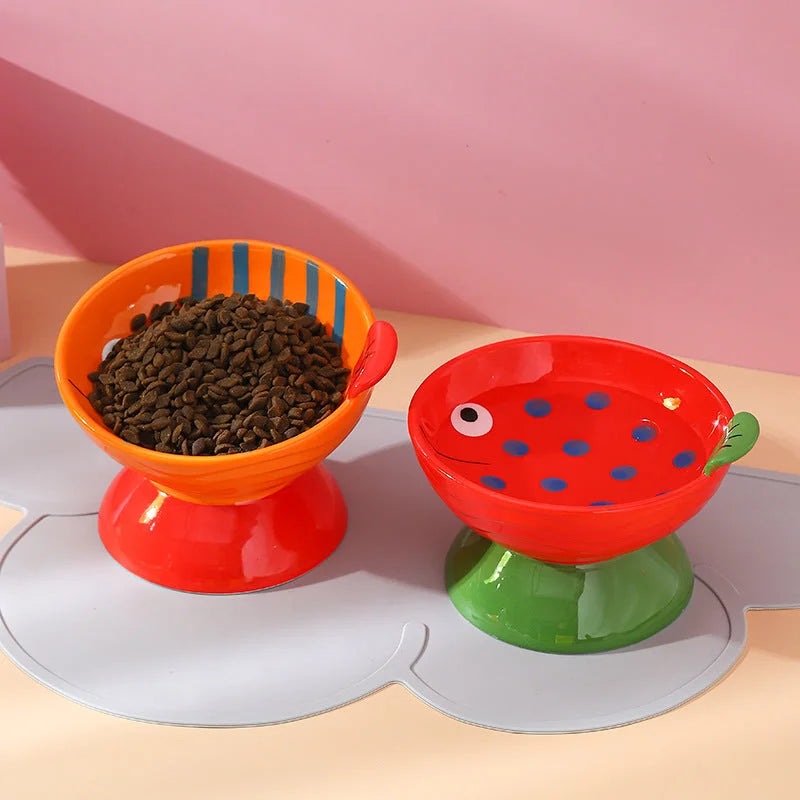 Ceramic Cat Bowl - Elevated Cat Bowl with Anti Spill Design & Non Slip Pet Feeder
