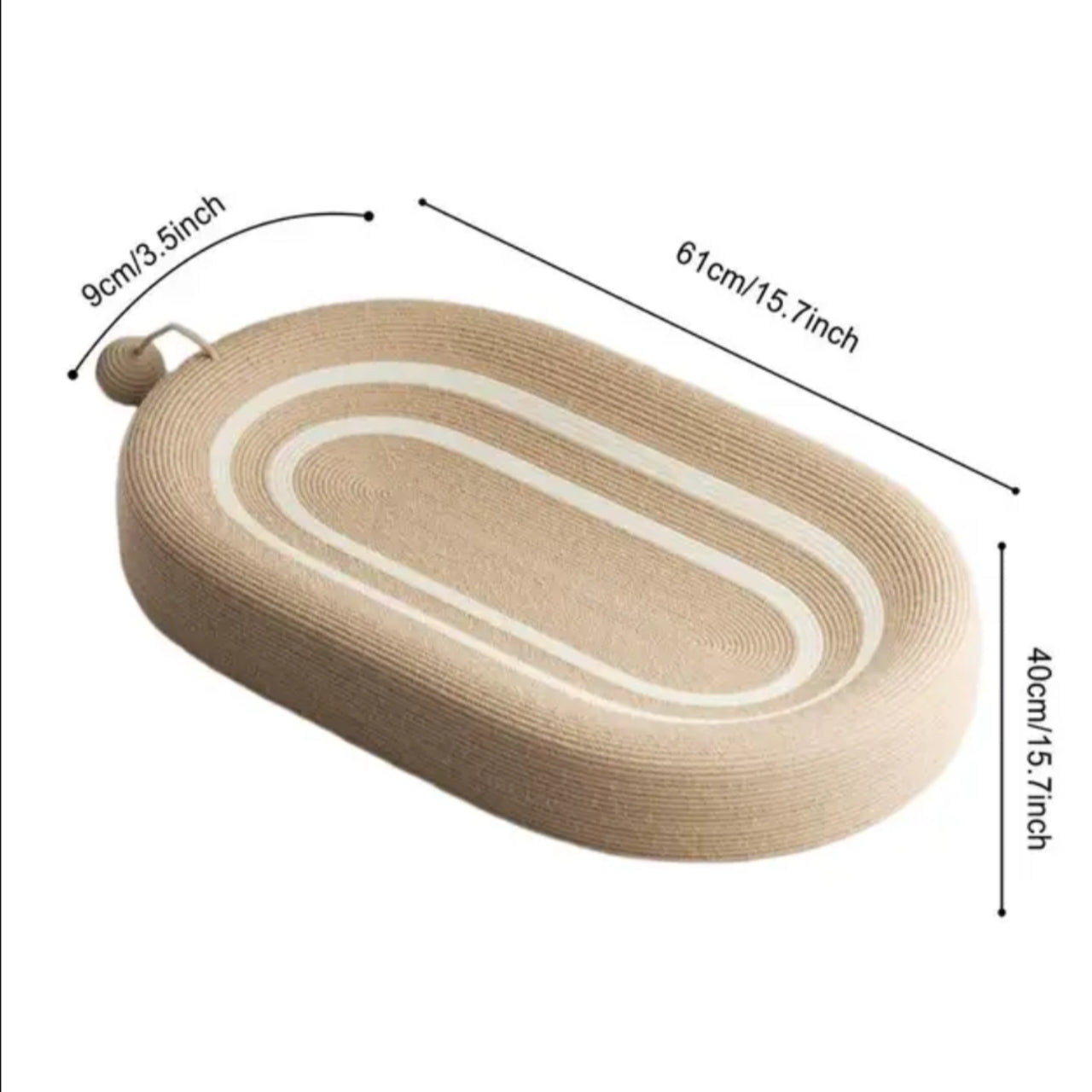 Cat Scratch Pad Oval Board - Durable Sisal Scratcher with Play Ball Toy