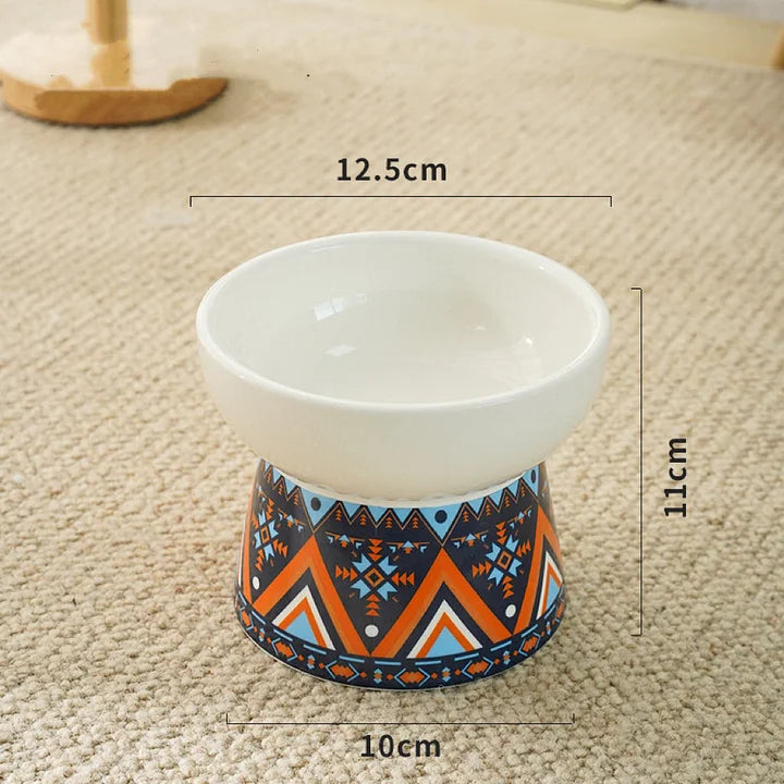 Ceramic Cat Bowl - Elevated Cat Dish With Whisker Fatigue Relief & Spill Resistant Design