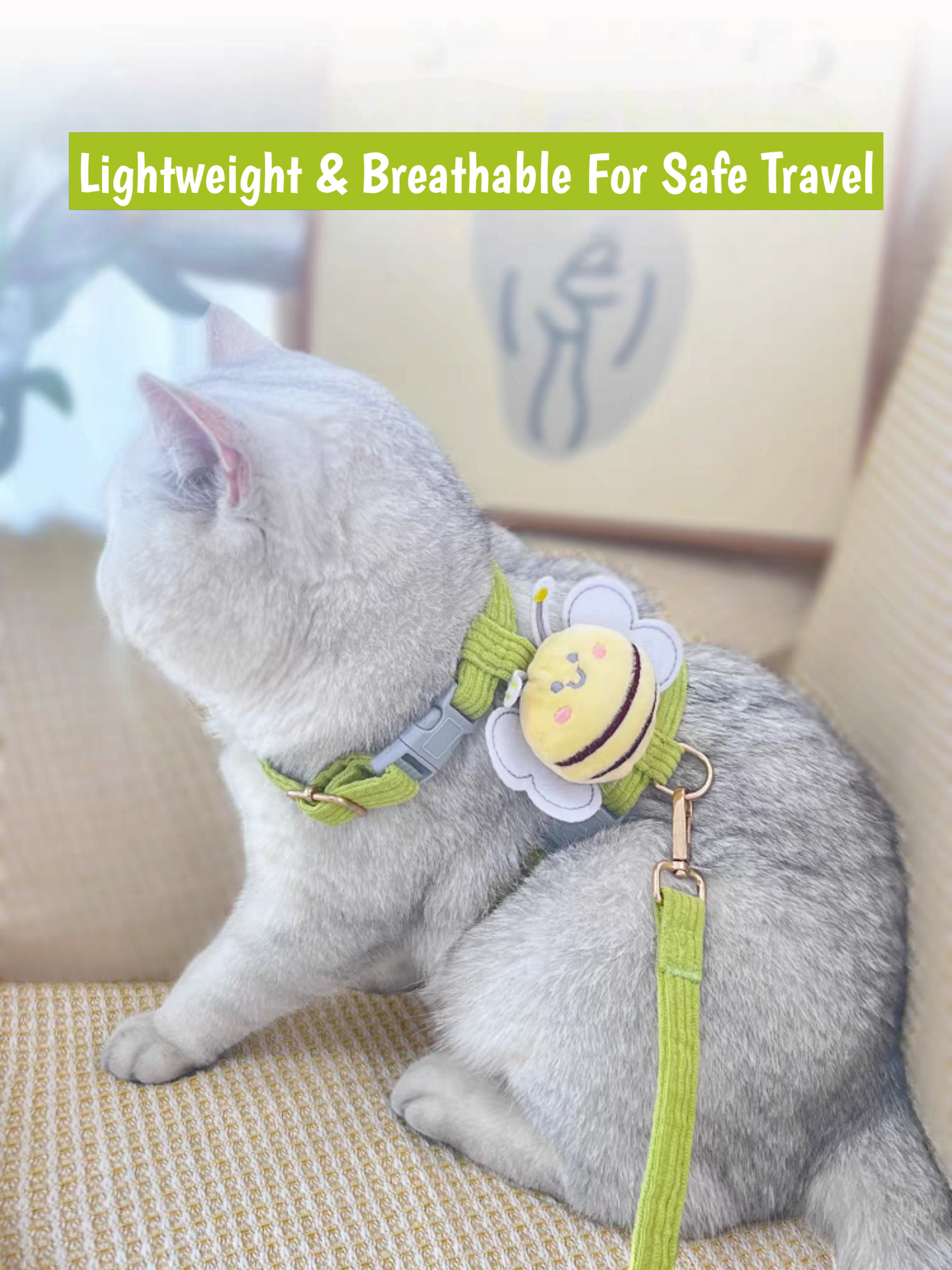 Cat Harness Rope - Bee Shape Adjustable Soft Padded Harness for Cats