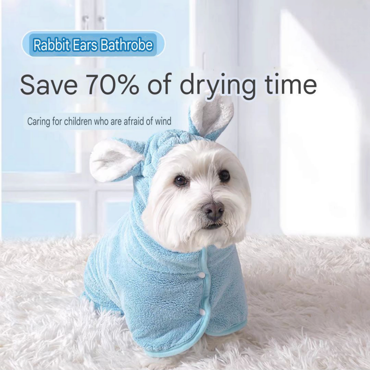 Rabbit Ears Bathrobe – Soft Absorbent Dog Bathrobe with Cute Animal Ear Design