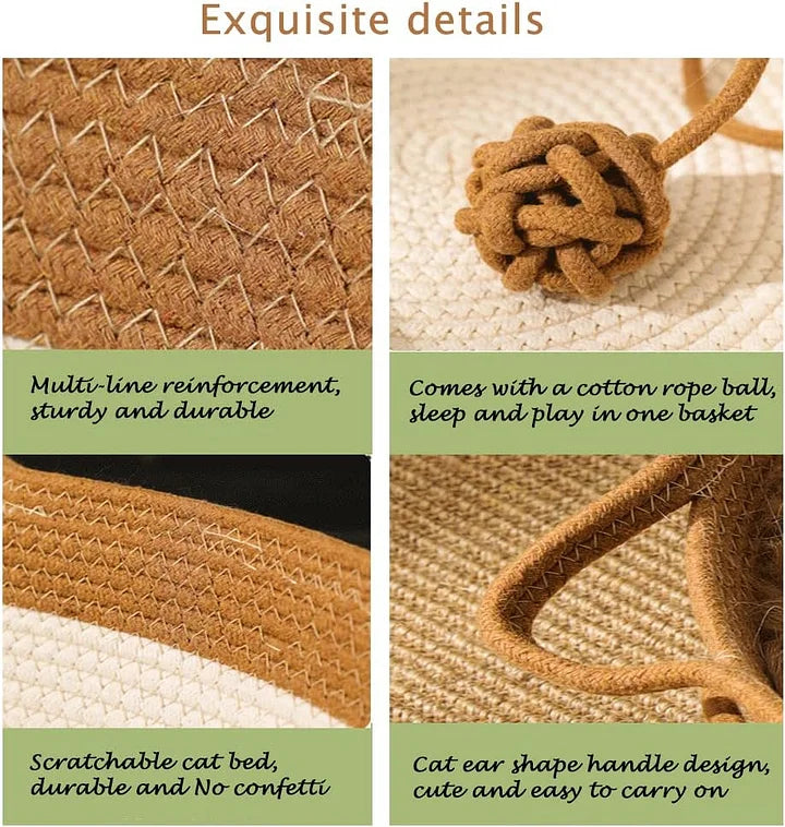Cotton Rope Cat Bed - Handwoven Natural Fiber Pet Basket for Cozy Cat Nest
