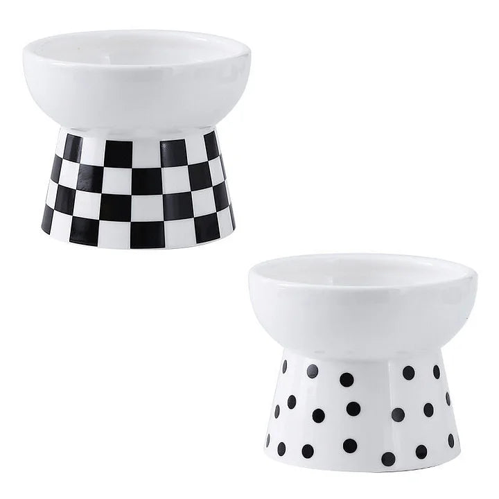 Ceramic Cat Bowl – Elevated Cat Feeder with Whisker Fatigue Relief & Spill Resistant Design