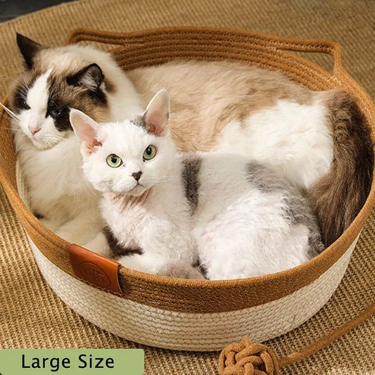 Cotton Rope Cat Bed - Handwoven Natural Fiber Pet Basket for Cozy Cat Nest