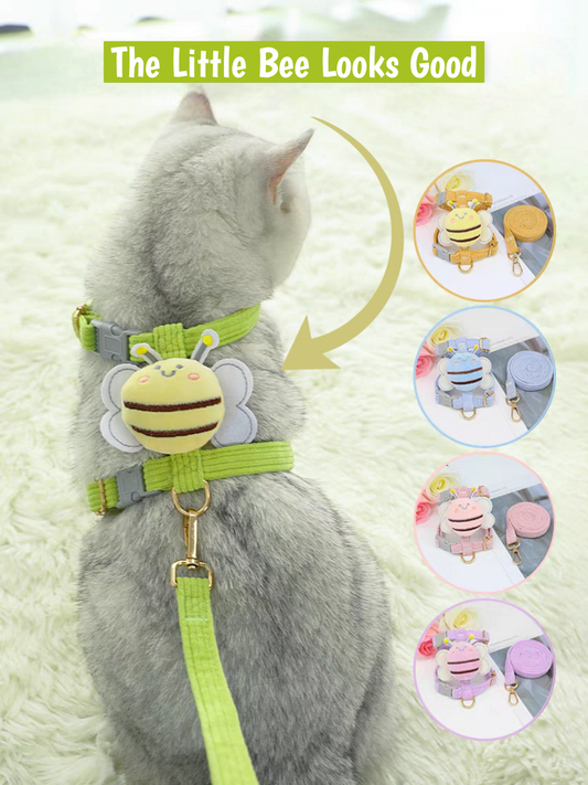 Cat Harness Rope - Bee Shape Adjustable Soft Padded Harness for Cats