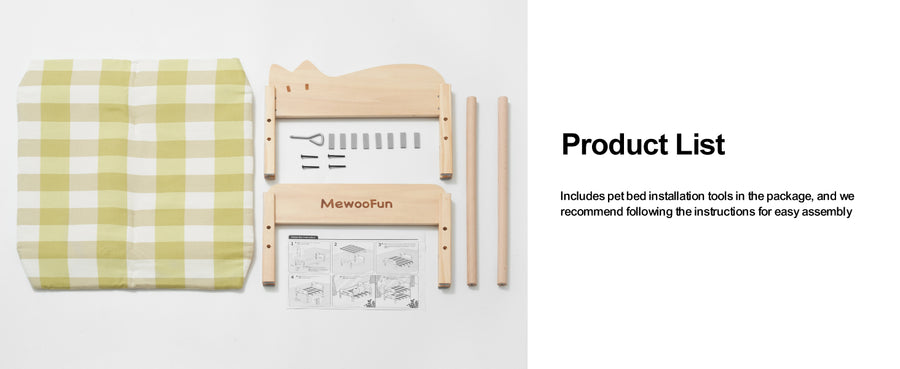 Cat Bed - Elevated Wooden Pet Bed With Removable Cover & Cozy Hammock