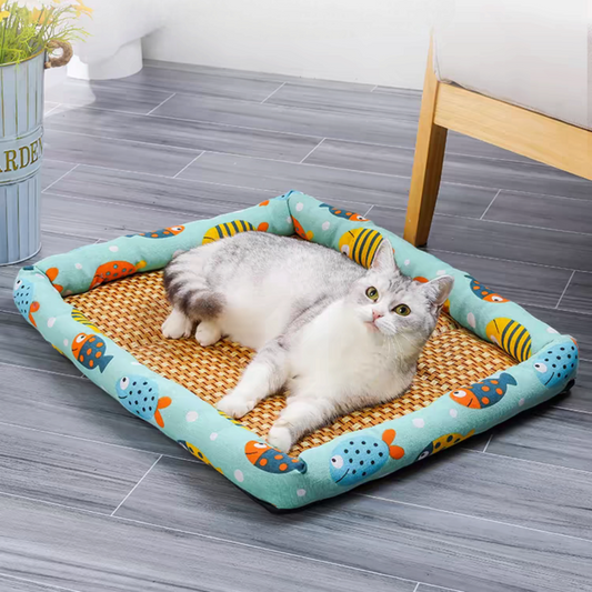 Pet Cooling Bed - Breathable Summer Mat With Soft Pillow & Anti Slip Design