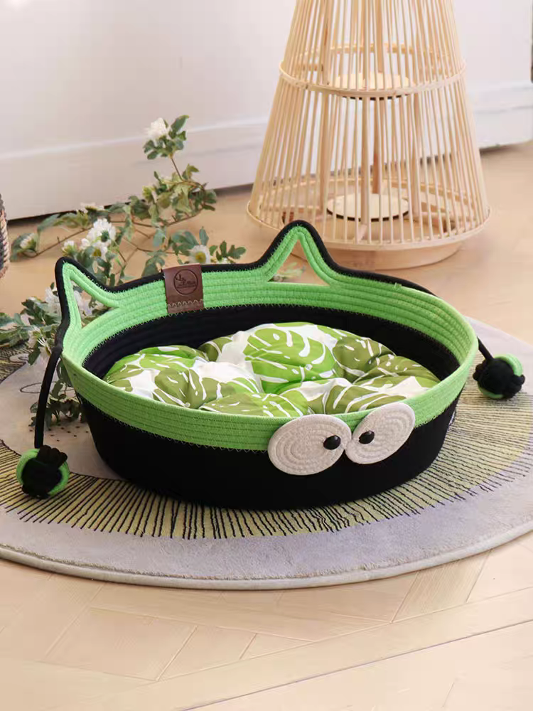 Woven Cat Nest – Durable Summer Pet Bed | Breathable, Lightweight Cat Sleeping Basket