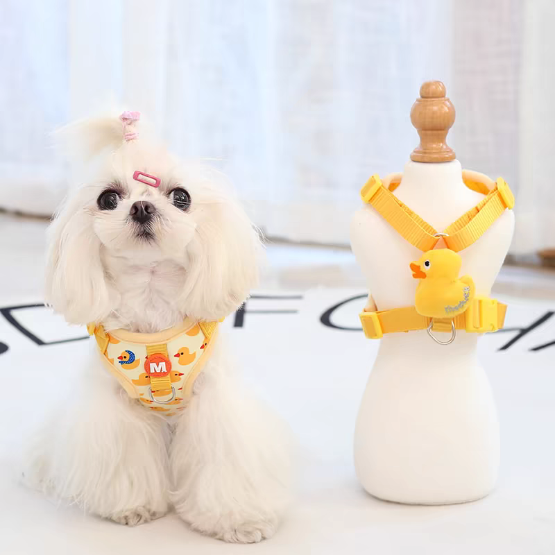 Cartoon Duck Dog Harness – Adjustable Breathable Mesh Vest With Leash Set