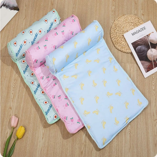 Ice Silk Cooling Mat – Breathable Pet Cushion with Soft Pillow for Dogs & Cats