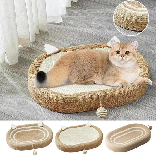 Cat Scratch Pad Oval Board - Durable Sisal Scratcher with Play Ball Toy