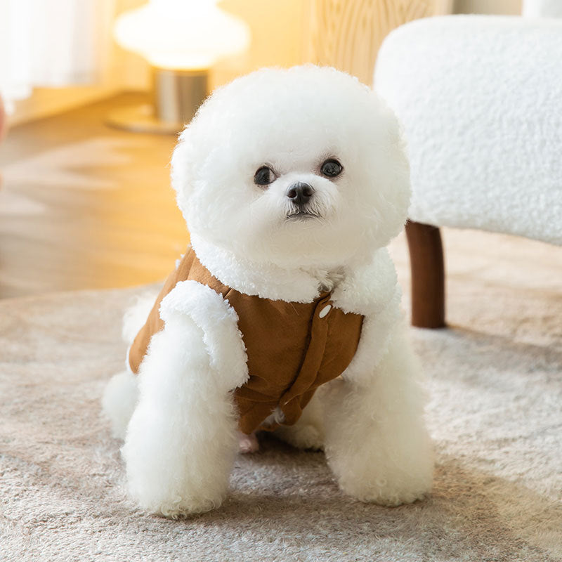 Cute Dog Coat - Stylish Pet Cotton Jacket With Plush Collar & Adorable Bow