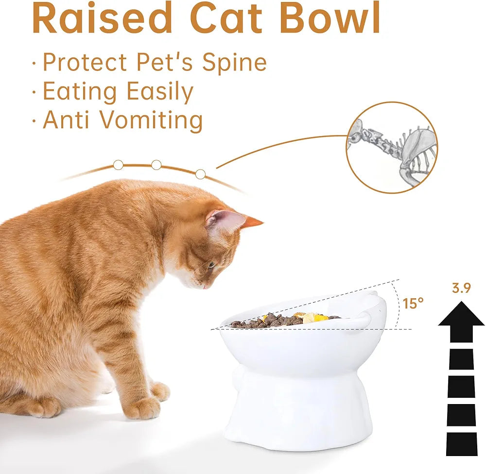 Ceramic Cat Bowls - Elevated Cat Bowls Set | Raised Feeder for Indoor Cats
