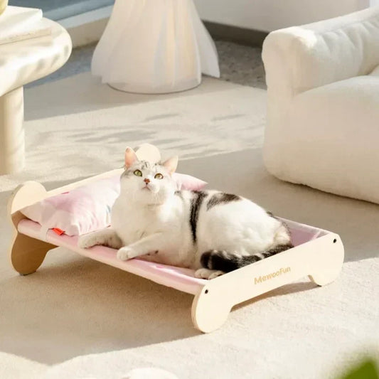 Luxury Wooden Cat Bed – Durable Elevated Pet Bed With Washable Cover