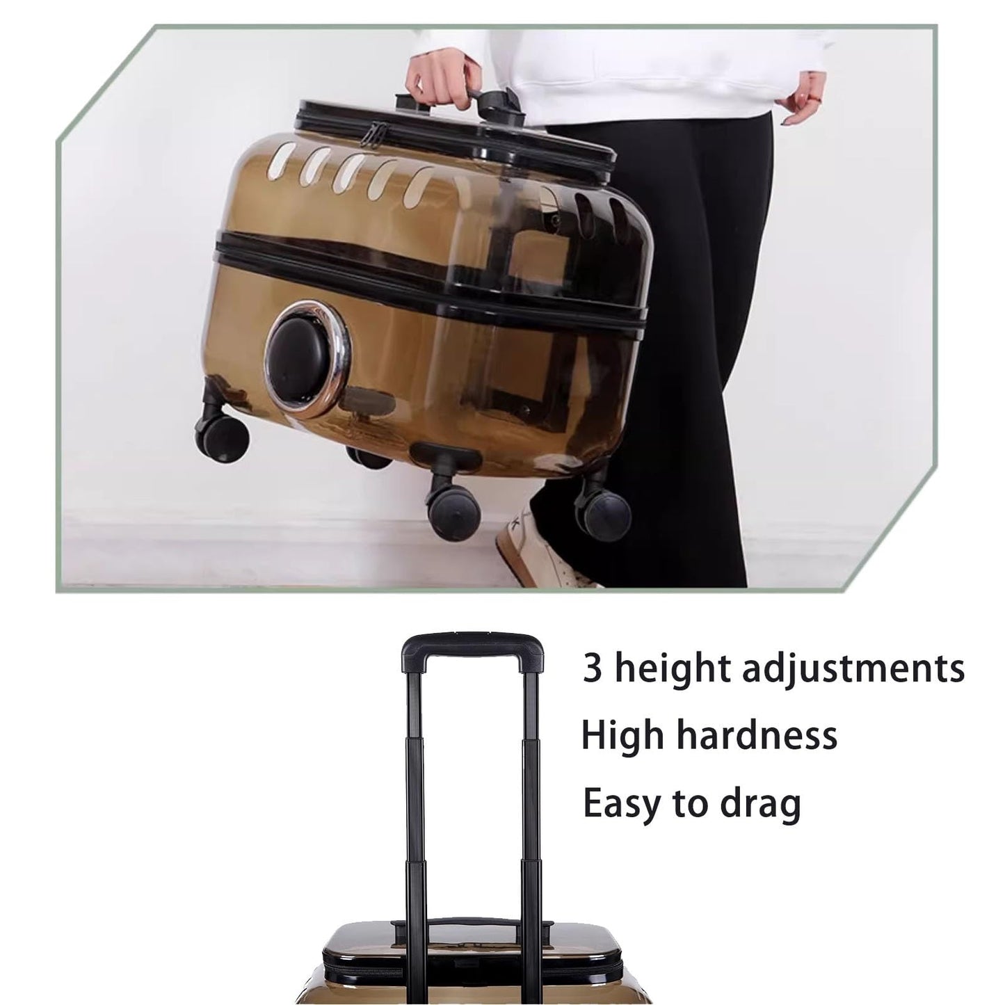 Pet Travel Trolley - Portable Pet Carrier With Transparent Cat Suitcase & Large Capacity