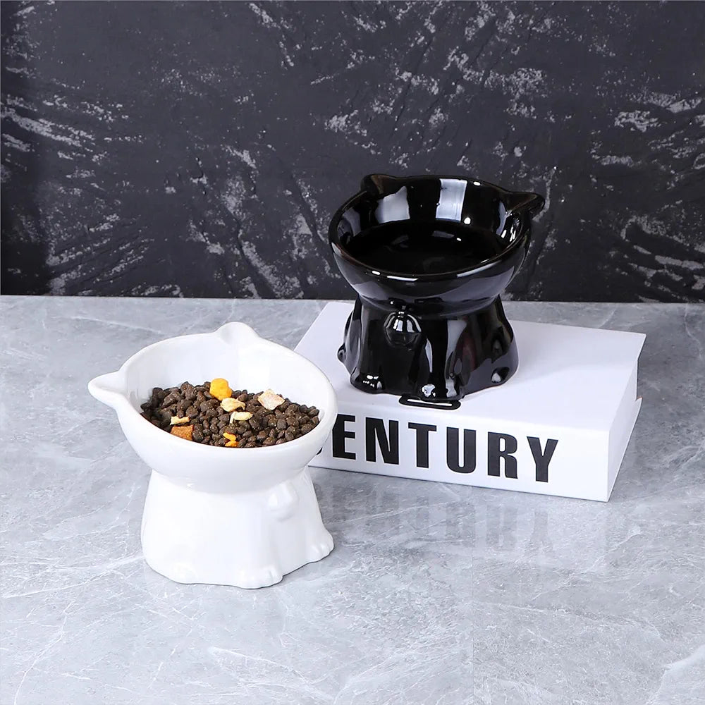 Ceramic Cat Bowls - Elevated Cat Bowls Set | Raised Feeder for Indoor Cats