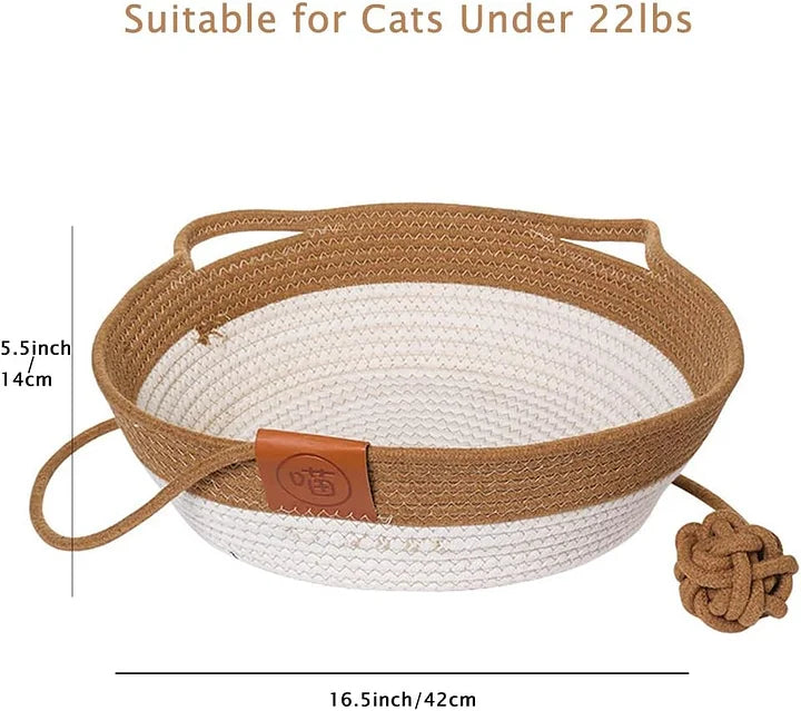 Cotton Rope Cat Bed - Handwoven Natural Fiber Pet Basket for Cozy Cat Nest