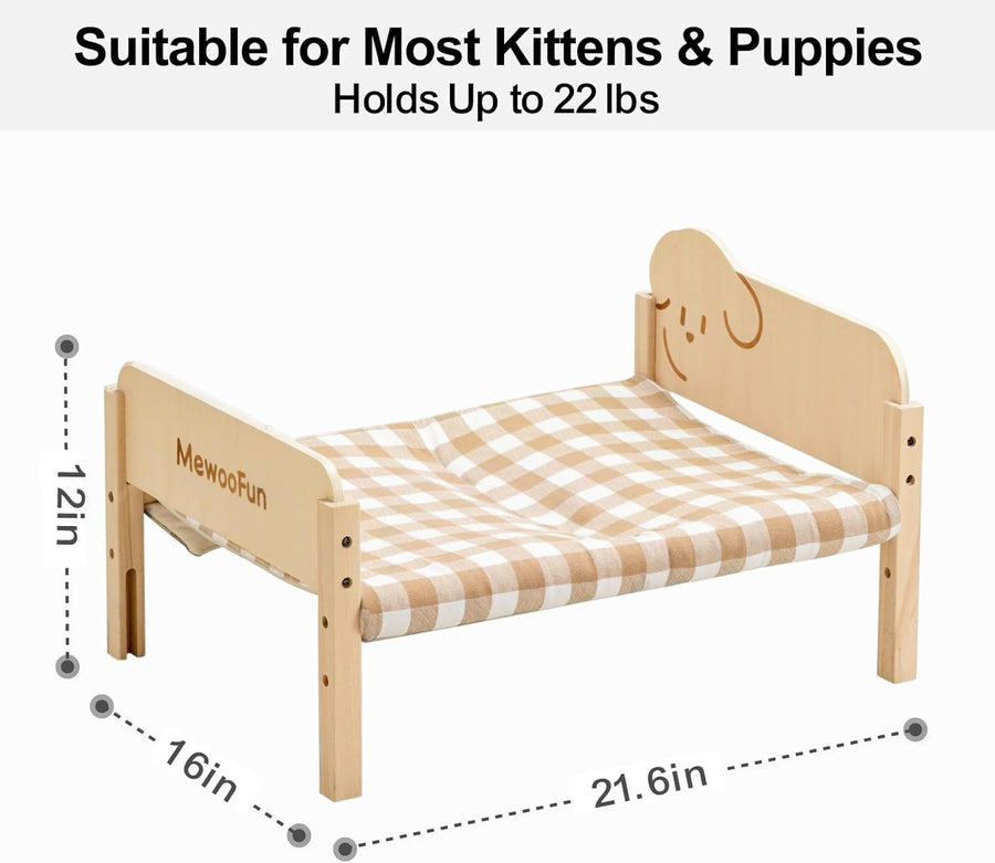 Cat Bed - Elevated Wooden Pet Bed With Removable Cover & Cozy Hammock