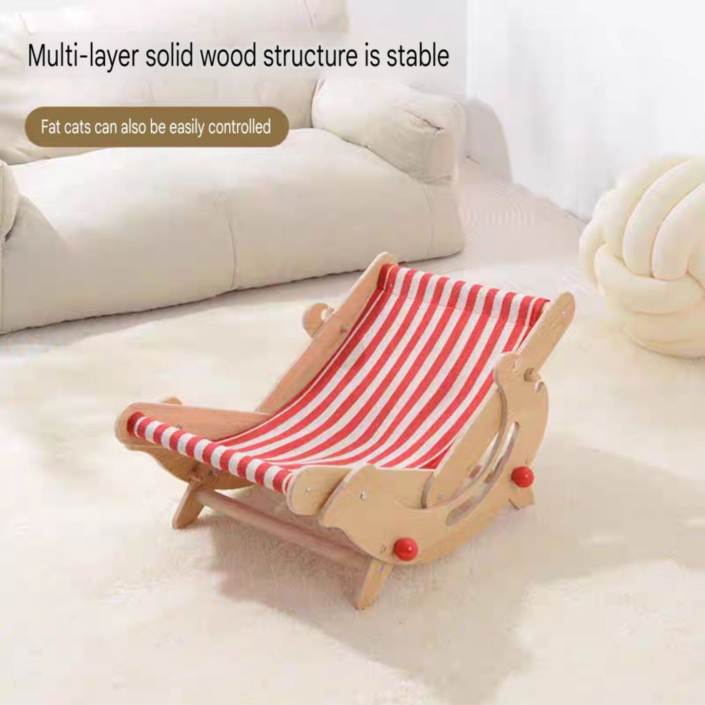 Cat Recliner Chair - Solid Wood Adjustable Cat Bed for Feline Relaxation