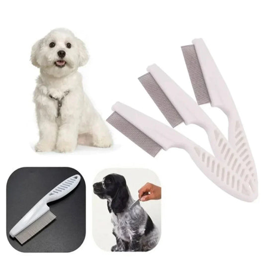 Pet Flea Comb – Stainless Steel Dematting Pet Tool With Ergonomic Rubber Handle