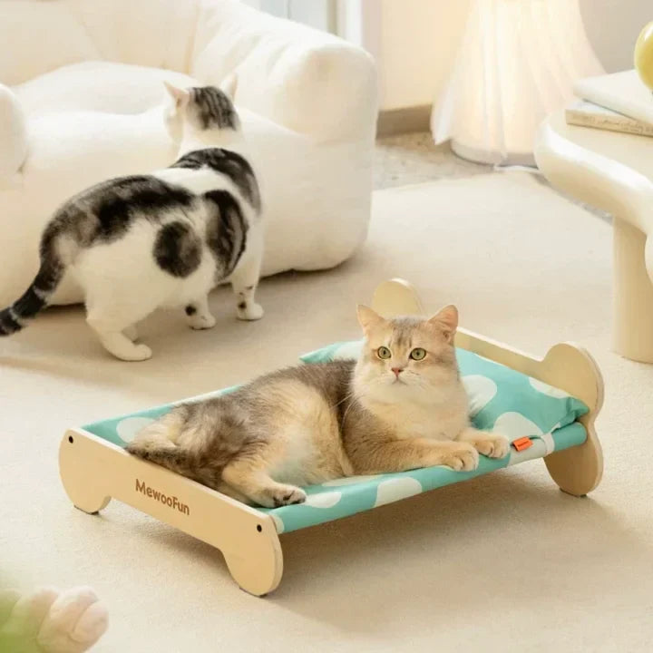 Luxury Wooden Cat Bed – Durable Elevated Pet Bed With Washable Cover