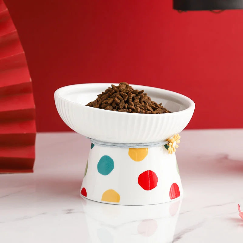 Ceramic Cat Bowl - Elevated Pet Feeding Dish | Whisker Fatigue Relief & Spill Resistant