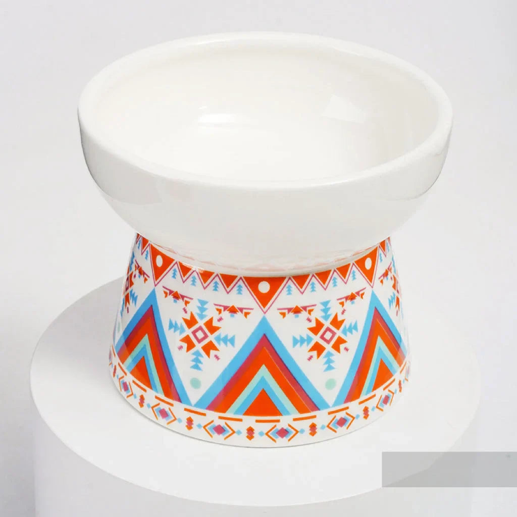 Ceramic Cat Bowl - Elevated Cat Dish With Whisker Fatigue Relief & Spill Resistant Design