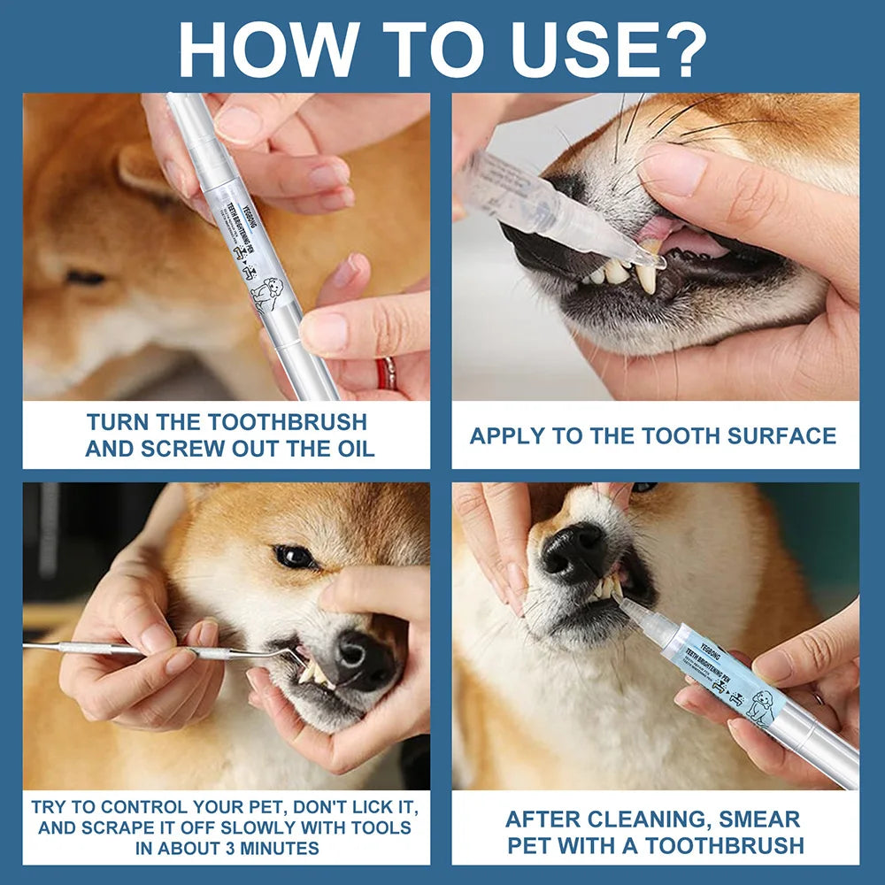 Pet Teeth Cleaning Pen - Dog Teeth Whitening & Tartar Removal Kit With Soft Brush