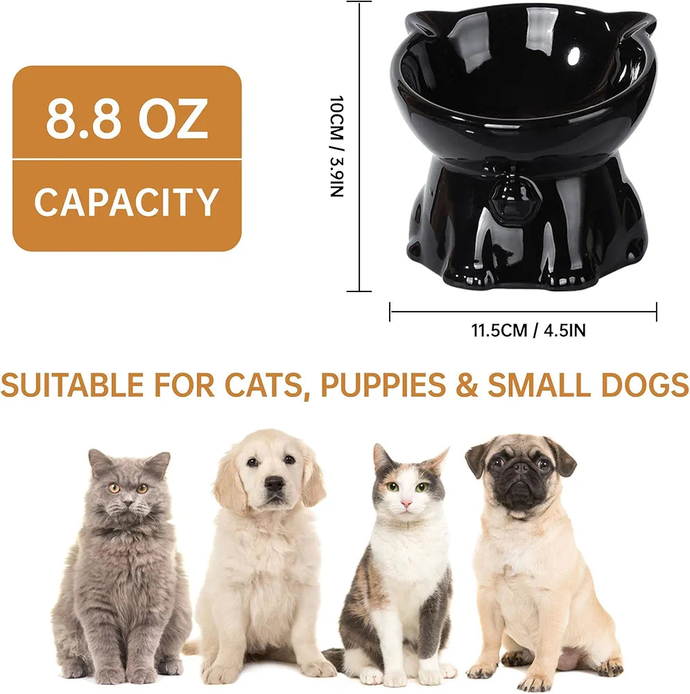 Ceramic Cat Bowls - Elevated Cat Bowls Set | Raised Feeder for Indoor Cats
