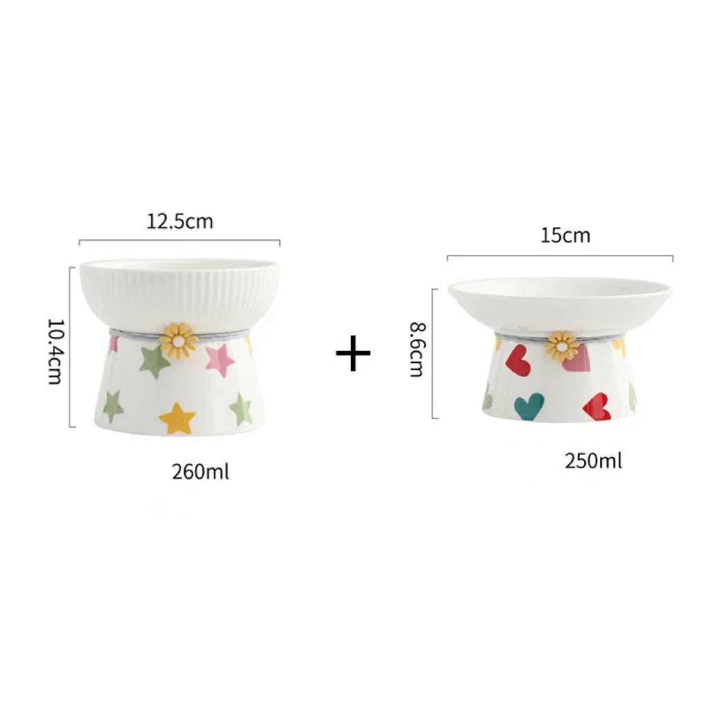Ceramic Cat Bowl - Elevated Pet Feeding Dish | Whisker Fatigue Relief & Spill Resistant