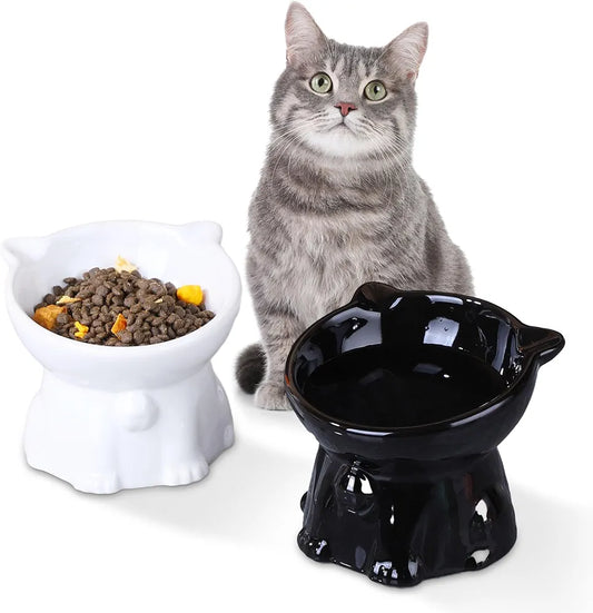 Ceramic Cat Bowls - Elevated Cat Bowls Set | Raised Feeder for Indoor Cats