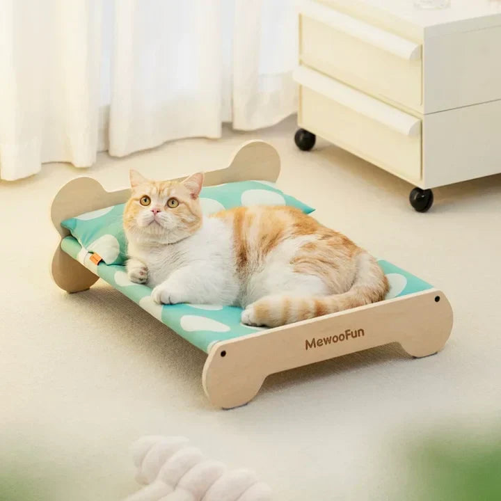 Luxury Wooden Cat Bed – Durable Elevated Pet Bed With Washable Cover