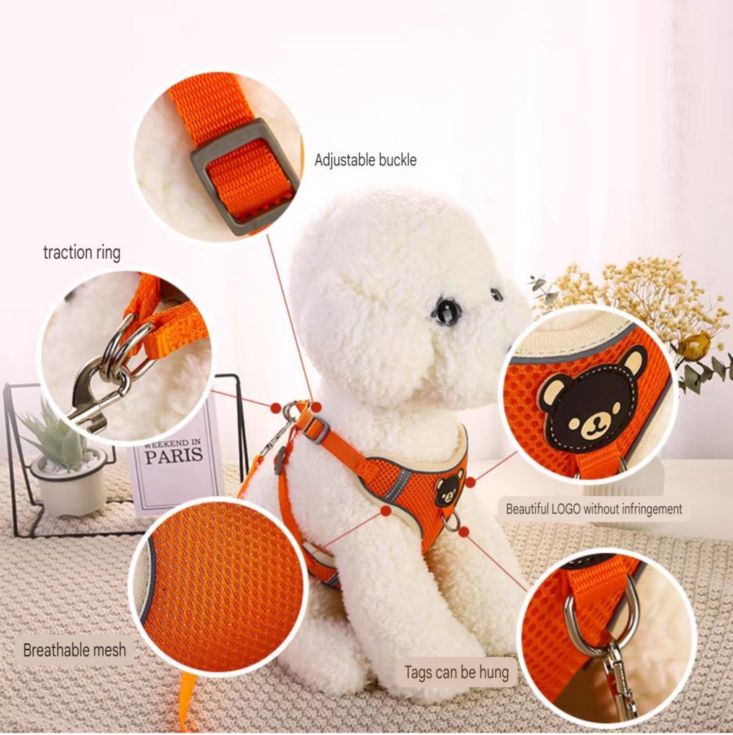 Adjustable Dog Harness – Soft Reflective Vest Style Harness with Leash for Secure Fit