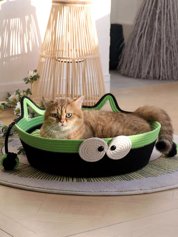 Woven Cat Nest – Durable Summer Pet Bed | Breathable, Lightweight Cat Sleeping Basket