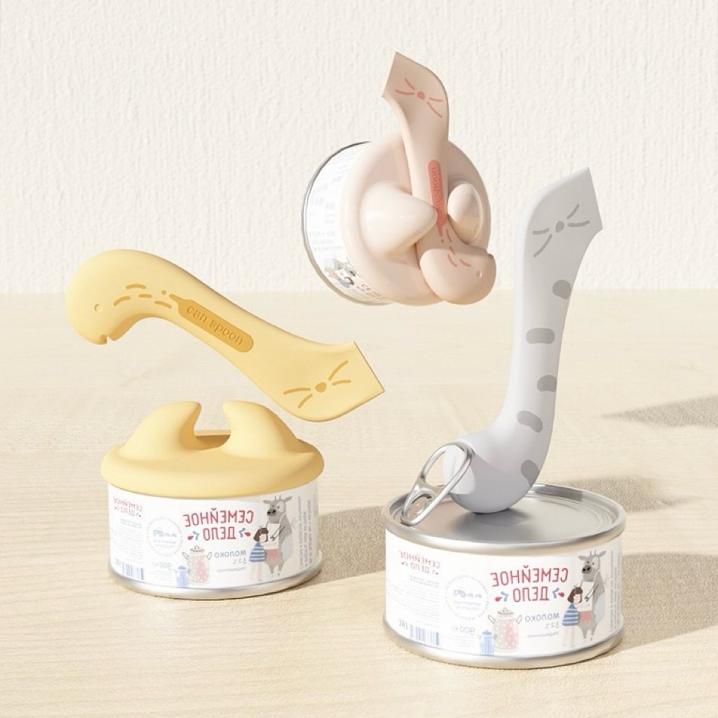 Pet Food Can Opener - Easy Open Can Lid & Wet Food Feeding Spoon for Cats